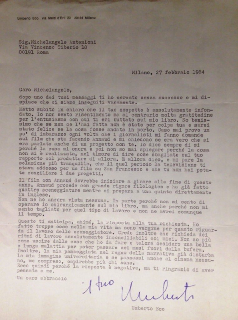 La lettera di Umberto Eco
