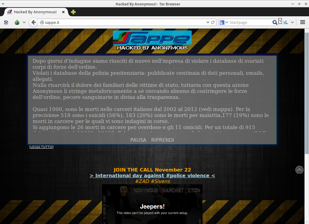Morti di Stato, Anonymus attacca il sito del Sappe