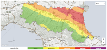 L'indice di qualità dell'aria in regione elaborato dall'arpa il 19 dicembre 2015