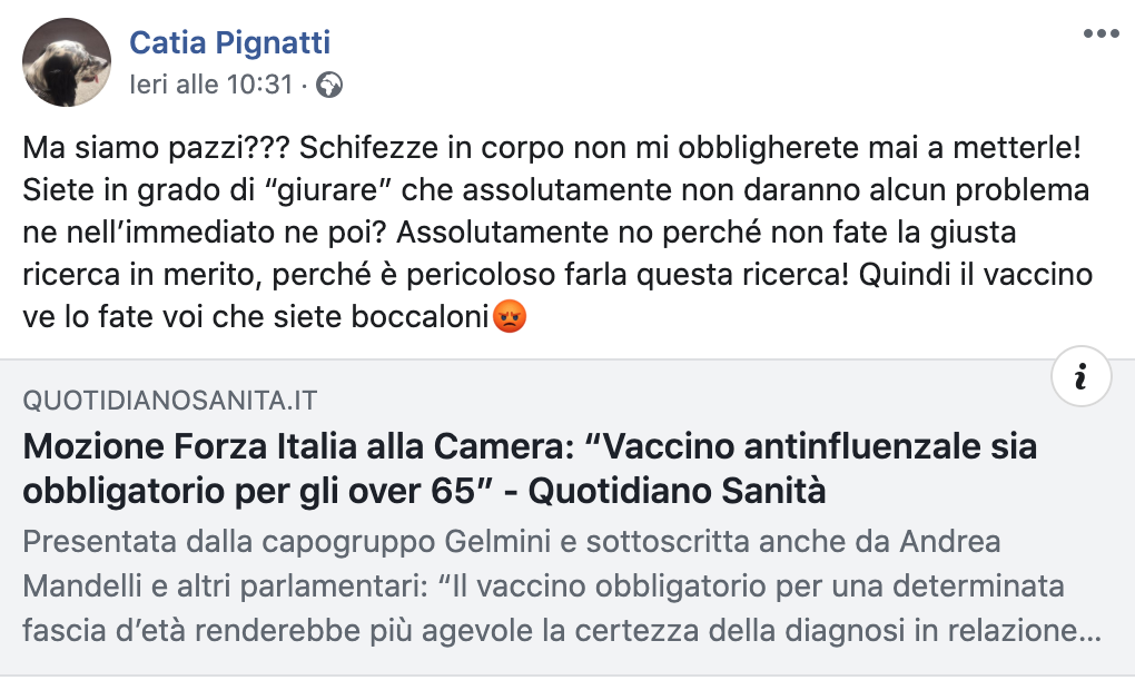 Niente vaccino anti coronavirus per la consigliera leghista no-vax