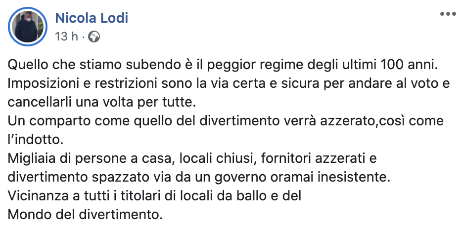 Per Naomo “stiamo subendo il peggior regime degli ultimi 100 anni”