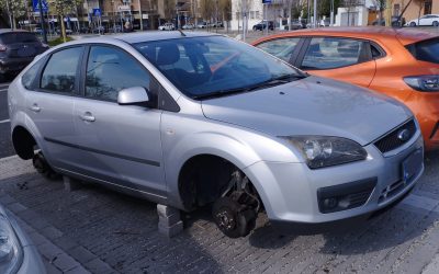 Auto ritrovata senza ruote all’ex Mof, veicolo poggiato sui mattoni